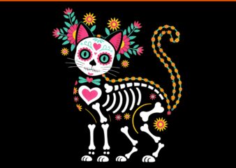 Cute Sugar Skull Mexican Cat Halloween Day Of The Dead PNG