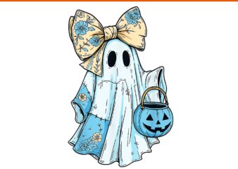 Blue Denim Ghost Boo Halloween PNG, Blue Denim Ghost PNG, Cute Halloween Blue Denim Ghost Boo Patchwork PNG, Girly Halloween Blue Denim Flor