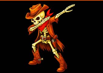Dabbing Skeleton Cowboy Halloween PNG