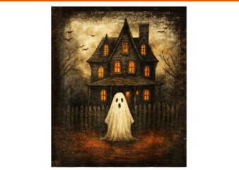 Vintage Ghost Boo Haunted House Halloween PNG
