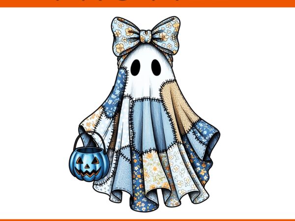 Blue denim ghost spooky season coquette bow png t shirt template
