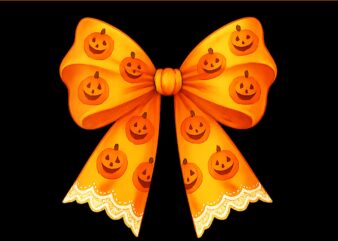 Coquette Halloween Bow Orange Jack O Lantern Pumpkin PNG