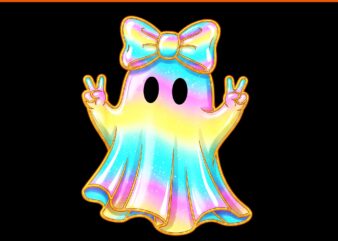 Cute Rainbow Ghost Peace Halloween PNG