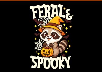 Feral and Spooky Funny Halloween PNG, Raccoon Feral & Spooky Halloween PNG