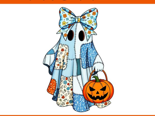 Blue denim ghost spooky season coquette bow png t shirt template