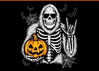 Spooky Bigfoot Jack O lantern Skeleton Halloween PNG, Bigfoot Halloween PNG