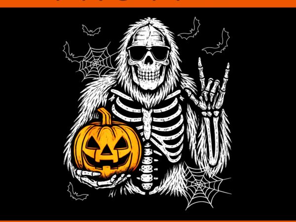 Spooky bigfoot jack o lantern skeleton halloween png, bigfoot halloween png t shirt template vector