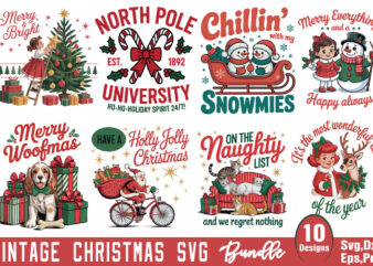 Vintage Christmas T-shirt Bundle Vintage Christmas Svg Bundle