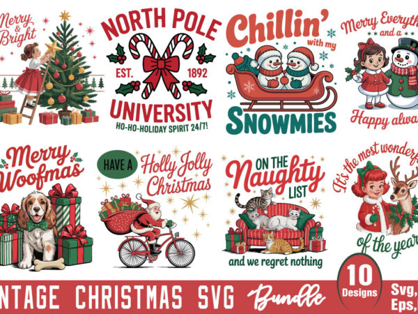 Vintage christmas t-shirt bundle vintage christmas svg bundle