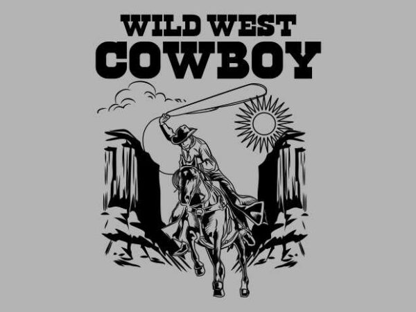 Wild west cowboy vintage illustration t shirt design for sale