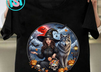 Witch and Wolf PNG, Beautiful Witch PNG, Magical Witchy Png, Retro Witches Halloween Png