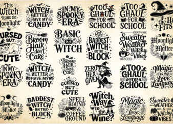 25 Witchy Quotes Svg Bundle, Witch Clipart, Halloween Svg, Halloween Witch DXF