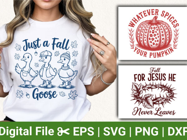 Just a fall goose pumpkin spice fall for jesus t-shirt, autumn graphics, cute goose graphic tee, pumpkin spice apparel