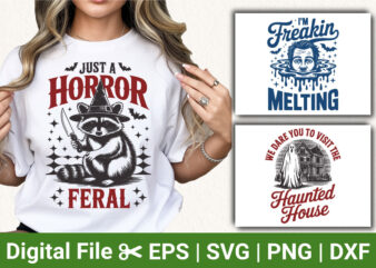 Just a Horror Feral Raccoon Halloween Shirt, Freakin’ Melting Funny Halloween T-Shirt, Haunted House Dare Shirt, Spooky Horror Graphic Tee f
