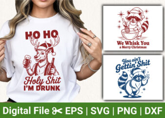 Funny Christmas T-Shirt Designs, Drunk Reindeer Holiday Shirt, We Whisk You a Merry Christmas Tee, Raccoon Christmas Apparel, Holiday Humor