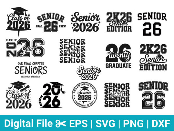 Senior 2026 svg bundle t shirt template vector