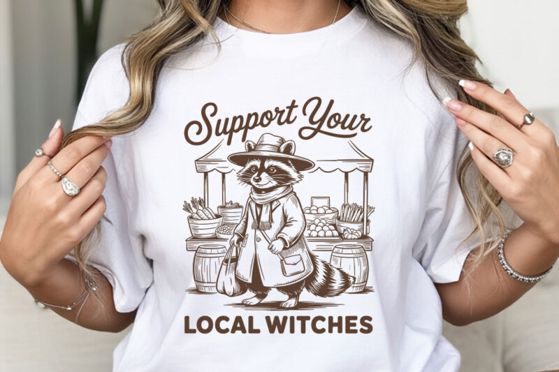 Halloween T-Shirt Designs – Creepin’ It Country Ghost, Local Witches Support, Ghost with Pumpkin Cart