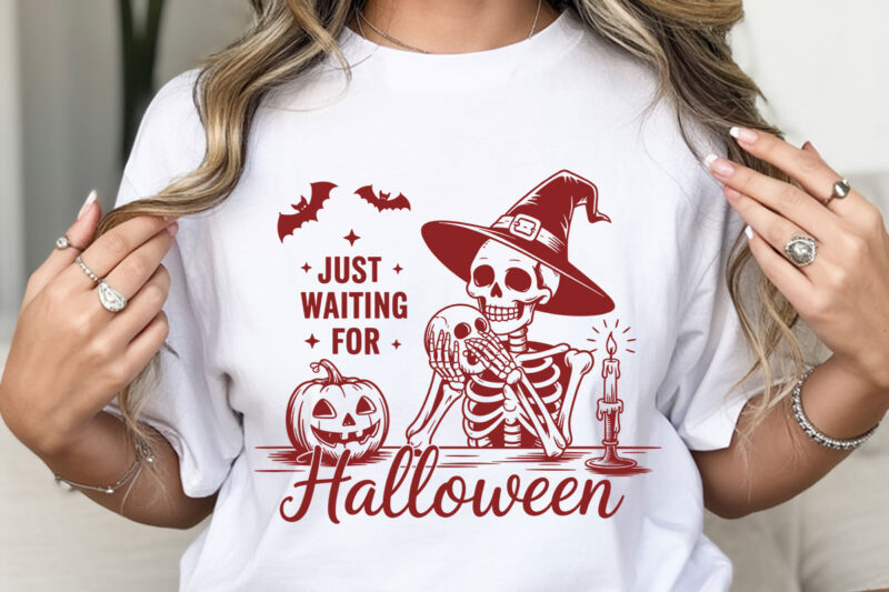Halloween T-Shirt Designs – Boo’d Coffee Ghost Barista, Holy Ghost, Waiting for Halloween Skeleton
