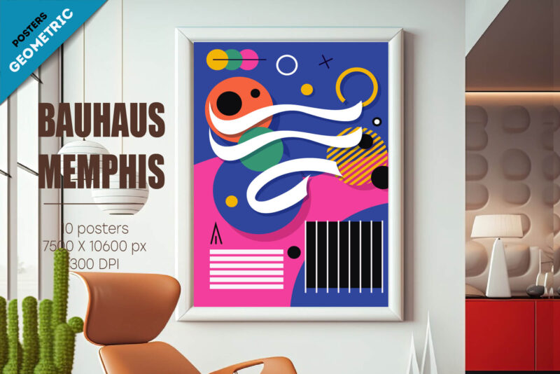 Abstract geometric Bauhaus, Memphis 02. 10 Posters.