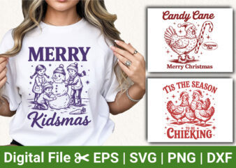 Funny Christmas T-Shirt Designs, Merry Kidsmas Holiday Shirt, Tis the Season to Be Chieking Tee, Candy Cane Chicken Christmas Apparel