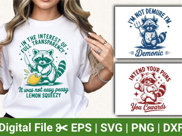 Funny raccoon t-shirt designs – sarcastic quotes and demonic humor shirts for animal lovers