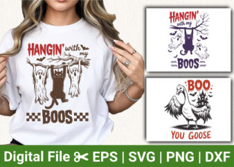 Funny halloween t-shirt designs: hangin' with my boos, boo you goose, spooky cat and ghosts - perfect for halloween lovers and animal fans