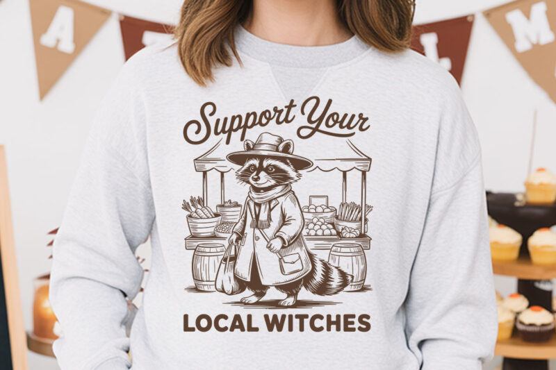 Halloween T-Shirt Designs – Creepin’ It Country Ghost, Local Witches Support, Ghost with Pumpkin Cart