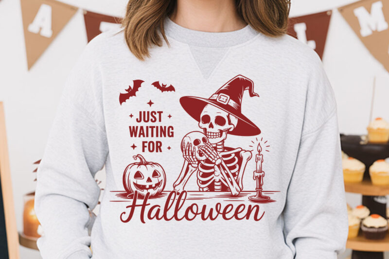 Halloween T-Shirt Designs – Boo’d Coffee Ghost Barista, Holy Ghost, Waiting for Halloween Skeleton