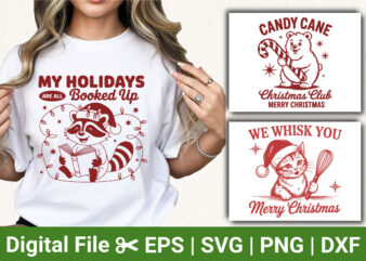 Funny Christmas T-Shirt Designs, My Holidays Are All Booked Up Raccoon Shirt, We Whisk You a Merry Christmas Tee,