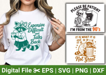 Funny Raccoon and 90s Themed T-shirt Designs, Humorous Quotes, Cute Animal Tees, Vintage 90s and Sarcastic Apparel