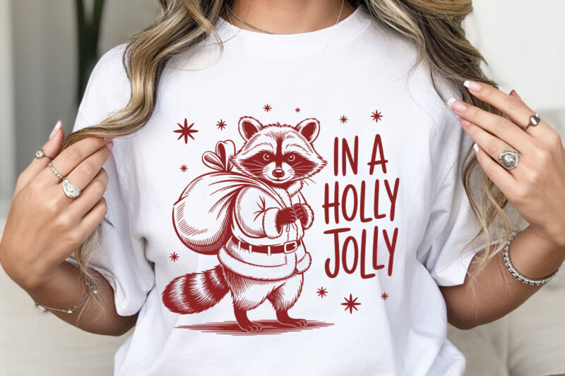 Merry Teacher Christmas T-shirt, Funny Cat Holiday Graphic, Raccoon Christmas Shirt, Let’s Get Trashed Design, Holly Jolly Raccoon Graphic