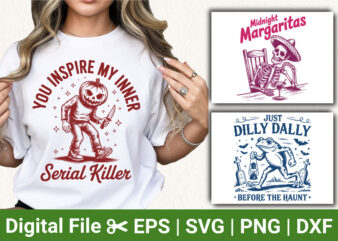 Serial killer pumpkin halloween shirt: midnight margaritas, dilly dally frog, spooky halloween tee