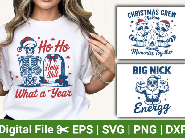 Ho ho holy shit skeleton christmas t-shirt, big nick energgg shirt, christmas crew raccoon design, holiday humor graphic tee