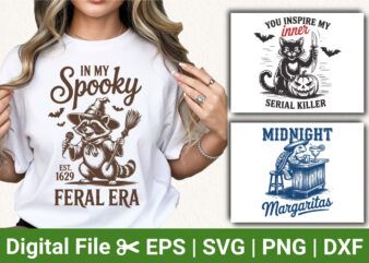 Spooky feral era raccoon halloween shirt: serial killer cat, midnight margaritas halloween tee