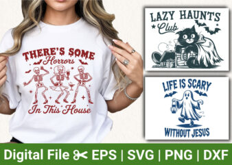 Halloween skeleton dance shirt: lazy haunts club cat, life is scary without jesus tee