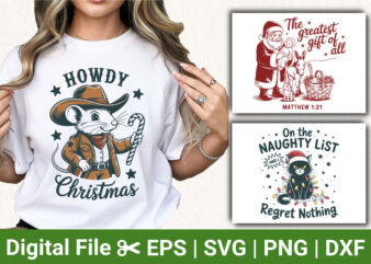 Howdy Christmas Mouse T-shirt, Naughty List Cat Shirt, Greatest Gift of All Christmas Design, Funny Holiday Graphic Tee