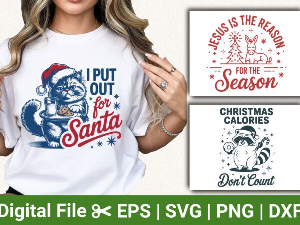 I put out for santa funny cat christmas t-shirt jesus is the reason for the season raccoon