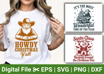 Howdy Christmas Y’all Cowboy Santa Rocking Around the Christmas Tree T-shirt