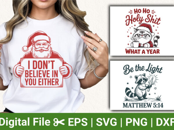 Funny christmas santa quote, grumpy cat christmas design, be the light inspirational raccoon, holiday humor t-shirt design