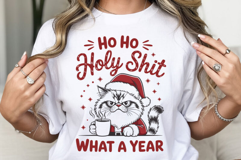 Funny Christmas Santa Quote, Grumpy Cat Christmas Design, Be the Light Inspirational Raccoon, Holiday Humor T-Shirt Design