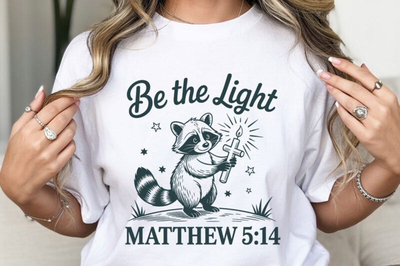 Funny Christmas Santa Quote, Grumpy Cat Christmas Design, Be the Light Inspirational Raccoon, Holiday Humor T-Shirt Design
