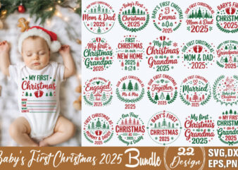 Babys First Christmas 2025 T-shirt Bundle Babys First Christmas 2025 Svg Bundle