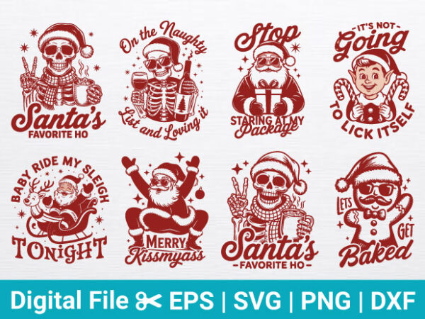 Santas favorite ho skeleton christmas design, naughty christmas graphics, santa and skeleton humor for t-shirts and holiday apparel, funny c
