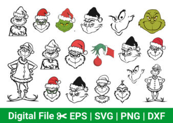 18 Merry Christmas Grinch Face Svg Bundle, Christian Christmas shirt, Christmas Tree cut file, Christmas Santa svg.