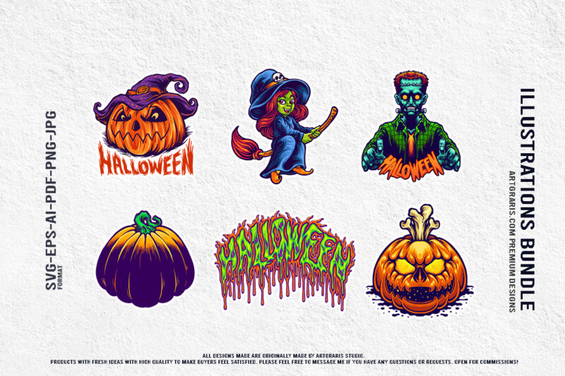 Halloween Horror Cartoon Pack With Pumpkin Witch And Zombie