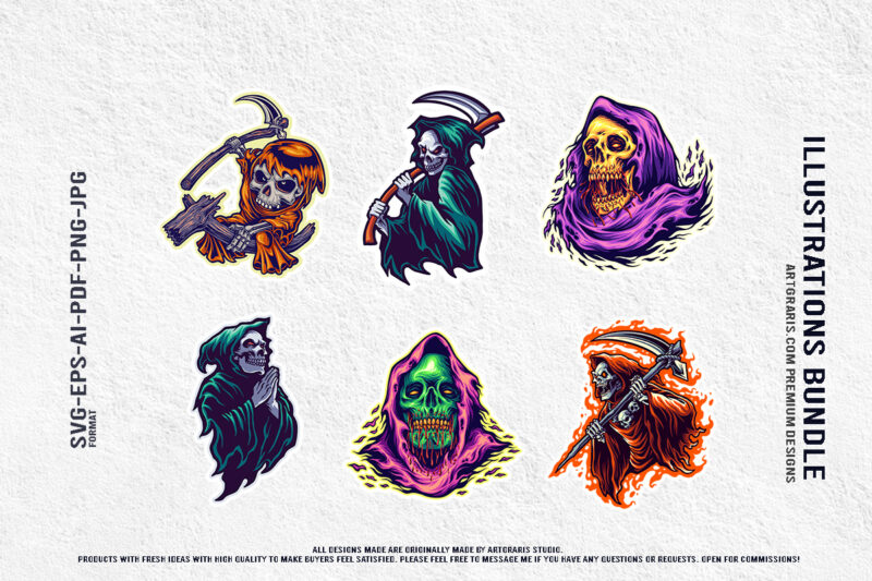 Evil Skull Reaper Creepy Figures Illustration