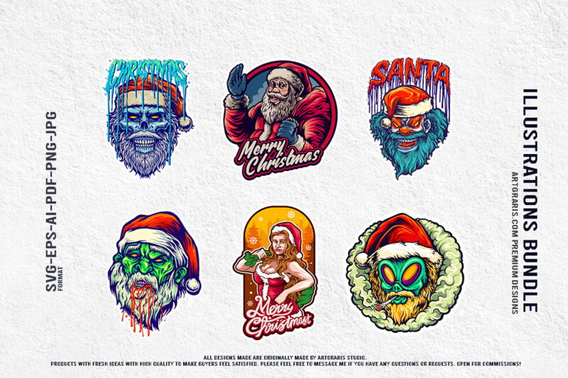 Spooky Santa Claus Haunted Christmas Graphic Illustration Bundle