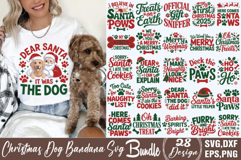 Christmas Dog Bandana T-shirt Bundle Christmas Dog Bandana Svg Bundle