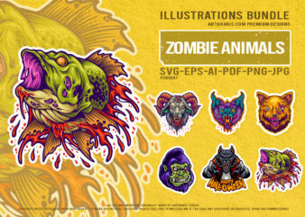 Dark Halloween Cartoon Nightmare Set With Zombie Beasts Illustration