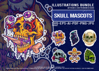 Horror skull collection with sombrero rose reaper and creepy monster head